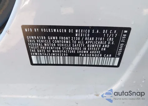 2018 Volkswagen Jetta 1.4T S z USA, uszkodzony, nr VIN 3VW2B7AJ3JM262299